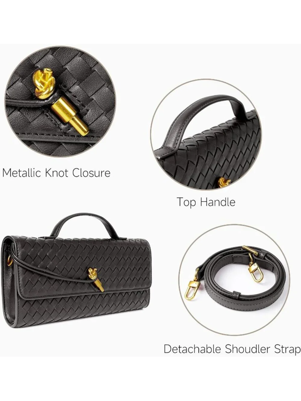 Women Charcoal Woven Vegan Leather Clutch Purse Formal Evening Crossbody Bag